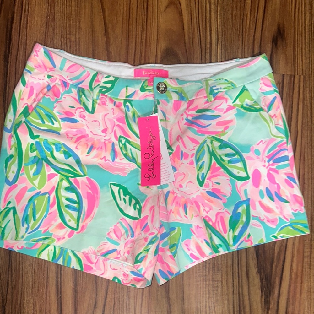Lilly Pulitzer Pink and Green Bermuda Shorts Vibrant Tropical Print